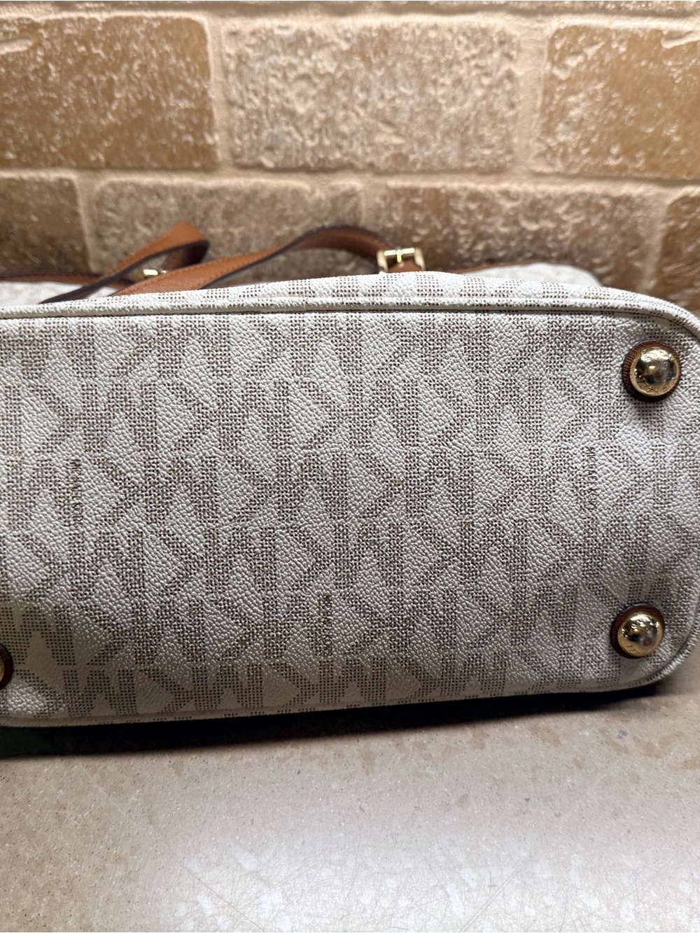 Michael Kors Cream Logo Tote with Brown Leather Trim - Picture 7 of 9